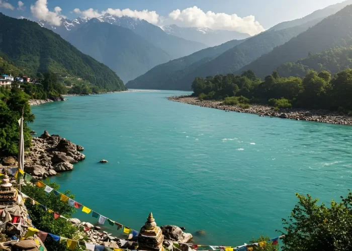 Complete Sikkim Darjeeling Explorer with turquoise river, Himalayan mountains, prayer flags and scenic nature views