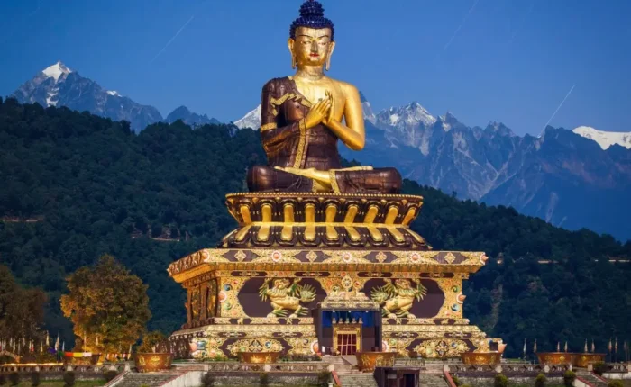 Gangtok Darjeeling package with giant Buddha statue, Himalayan hills, scenic landscape and peaceful mountain tourism view