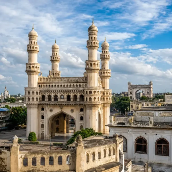 Hyderabad Heritage and Leisure Tour featuring Charminar, historic architecture and iconic Telangana city landmark