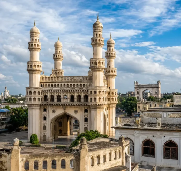 Hyderabad Heritage and Leisure Tour featuring Charminar, historic architecture and iconic Telangana city landmark