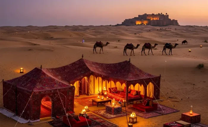Jaipur Jodhpur Jaisalmer package with luxury desert camp, camel safari, sand dunes and royal Rajasthan sunset view
