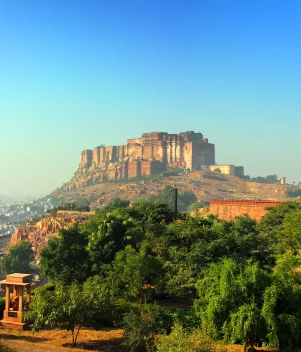 Jaipur Jodhpur Udaipur package featuring Mehrangarh Fort, heritage architecture and scenic Rajasthan city landscape