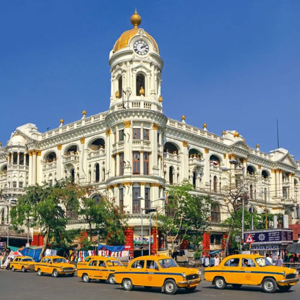 Kolkata City Highlights Package with heritage building, yellow taxis, colonial architecture and vibrant city view