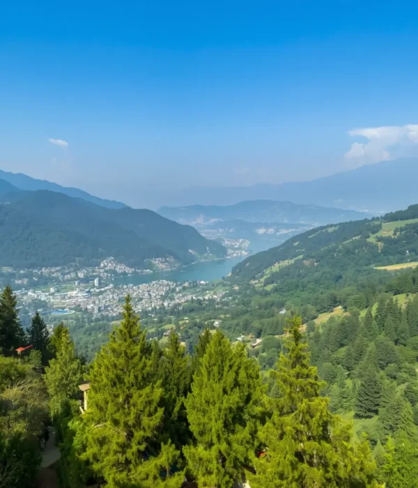 Scenic view of Nainital with green hills, pine forest, lake valley and peaceful Uttarakhand mountain landscape