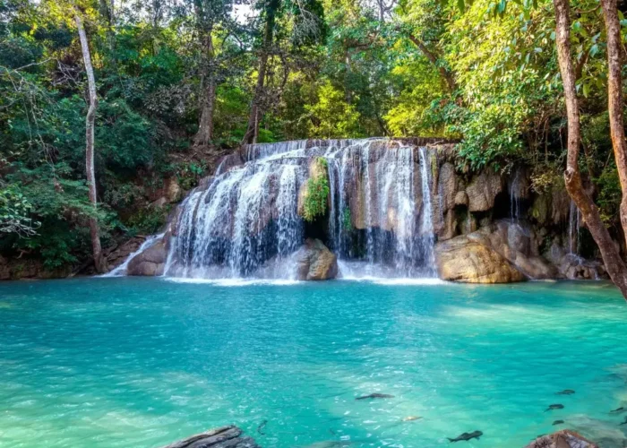 Pachmarhi hill station package image featuring a scenic waterfall and turquoise natural pool surrounded by lush forest