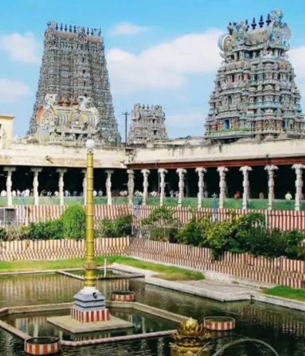 Tamil Nadu Temple Circuit tour image featuring a traditional South Indian temple complex with ornate gopurams and sacred temple tank.