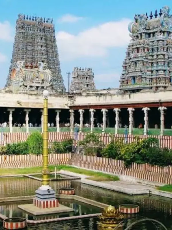 Tamil Nadu Temple Circuit tour image featuring a traditional South Indian temple complex with ornate gopurams and sacred temple tank.