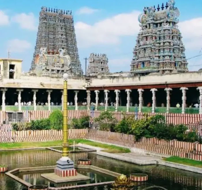 Tamil Nadu Temple Circuit tour image featuring a traditional South Indian temple complex with ornate gopurams and sacred temple tank.
