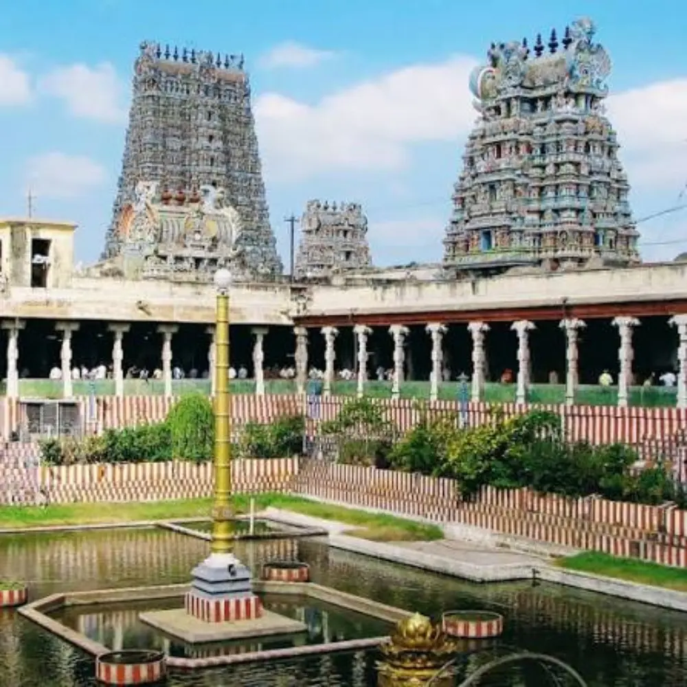 Tamil Nadu Temple Circuit tour image featuring a traditional South Indian temple complex with ornate gopurams and sacred temple tank.