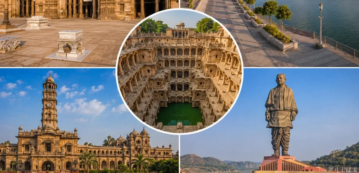 Ahmedabad Statue of Unity Tour Package featuring Statue of Unity, Sabarmati Ashram, Adalaj Stepwell, Akshardham Temple and Sardar Sarovar Dam.