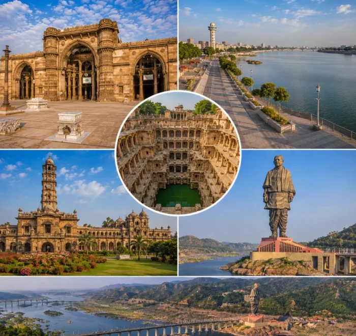 Ahmedabad Statue of Unity Tour Package featuring Statue of Unity, Sabarmati Ashram, Adalaj Stepwell, Akshardham Temple and Sardar Sarovar Dam.