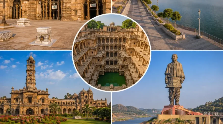 Ahmedabad Statue of Unity Tour Package featuring Statue of Unity, Sabarmati Ashram, Adalaj Stepwell, Akshardham Temple and Sardar Sarovar Dam.