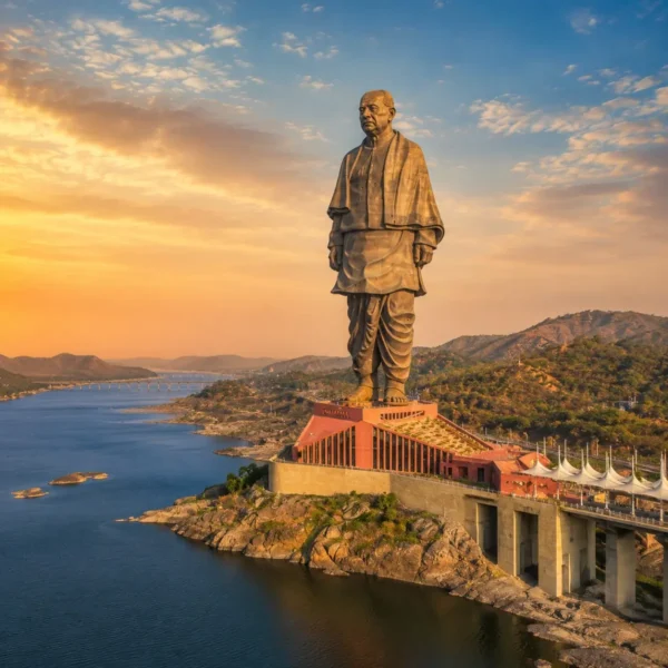 Ahmedabad Vadodara Statue of Unity Tour Package featuring Statue of Unity, Laxmi Vilas Palace, Sabarmati Ashram, Sardar Sarovar Dam and Sayaji Baug.