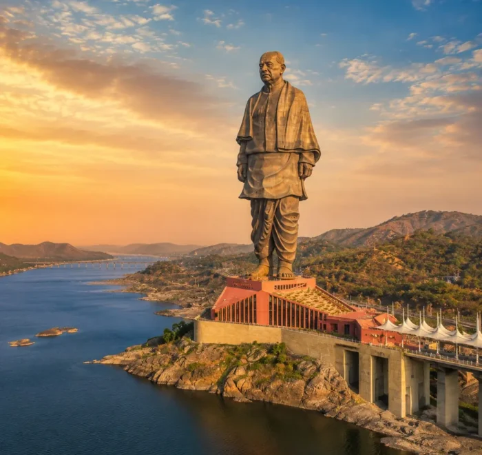 Ahmedabad Vadodara Statue of Unity Tour Package featuring Statue of Unity, Laxmi Vilas Palace, Sabarmati Ashram, Sardar Sarovar Dam and Sayaji Baug.