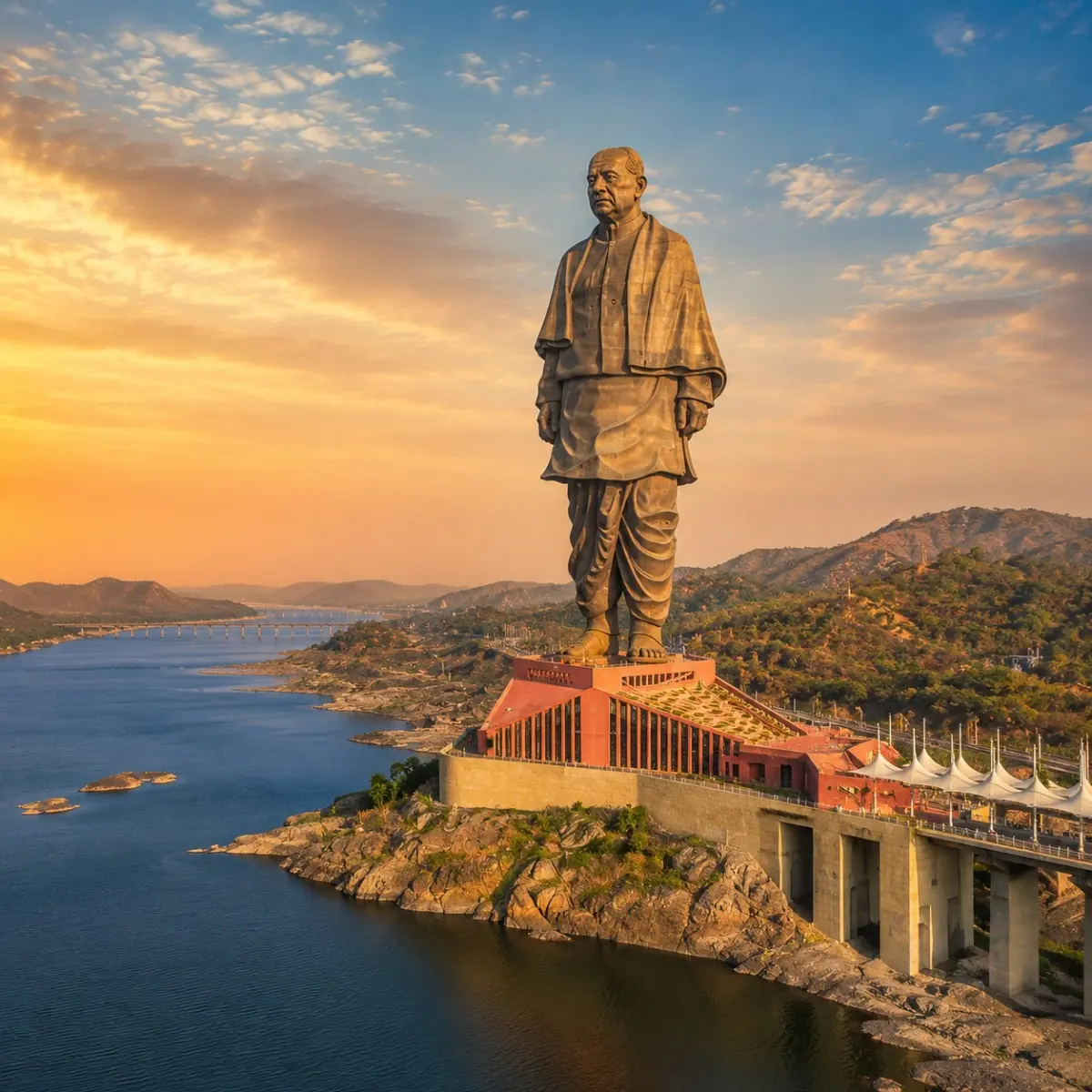 Ahmedabad Vadodara Statue of Unity Tour Package featuring Statue of Unity, Laxmi Vilas Palace, Sabarmati Ashram, Sardar Sarovar Dam and Sayaji Baug.