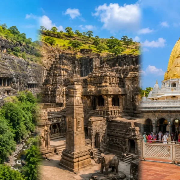 Ajanta Ellora Shirdi Tour 2 Nights 3 Days bus package from Mumbai featuring Ajanta Caves, Ellora Caves and Shirdi Sai Baba Temple.