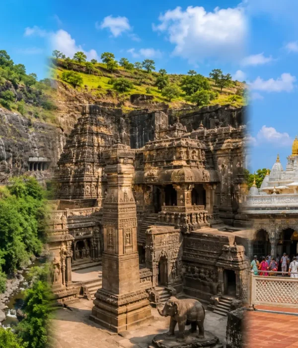 Ajanta Ellora Shirdi Tour 2 Nights 3 Days bus package from Mumbai featuring Ajanta Caves, Ellora Caves and Shirdi Sai Baba Temple.