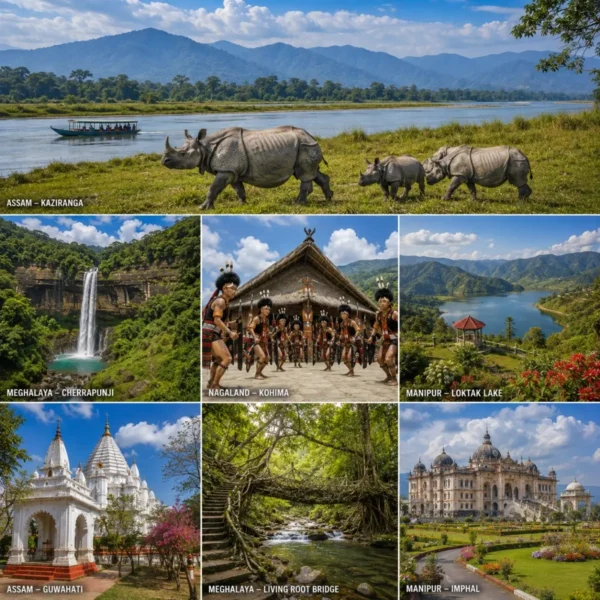 Assam, Meghalaya, Nagaland & Manipur Tour Package featuring Kaziranga National Park, Shillong, Cherrapunji, Kohima and Loktak Lake