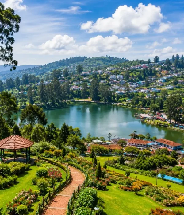 Bangalore Mysore Ooty 4 Nights 5 Days bus tour package featuring Mysore Palace, Chamundi Hills, Ooty Lake, Botanical Garden and scenic hill station landscapes.