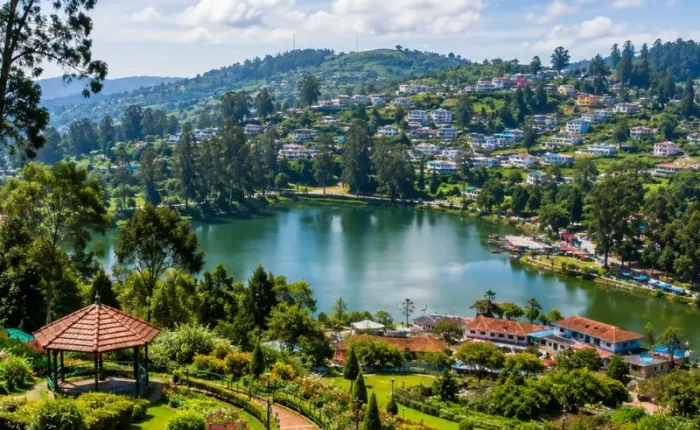 Bangalore Mysore Ooty 4 Nights 5 Days bus tour package featuring Mysore Palace, Chamundi Hills, Ooty Lake, Botanical Garden and scenic hill station landscapes.