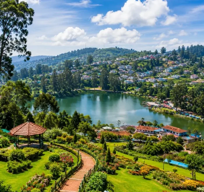 Bangalore Mysore Ooty 4 Nights 5 Days bus tour package featuring Mysore Palace, Chamundi Hills, Ooty Lake, Botanical Garden and scenic hill station landscapes.