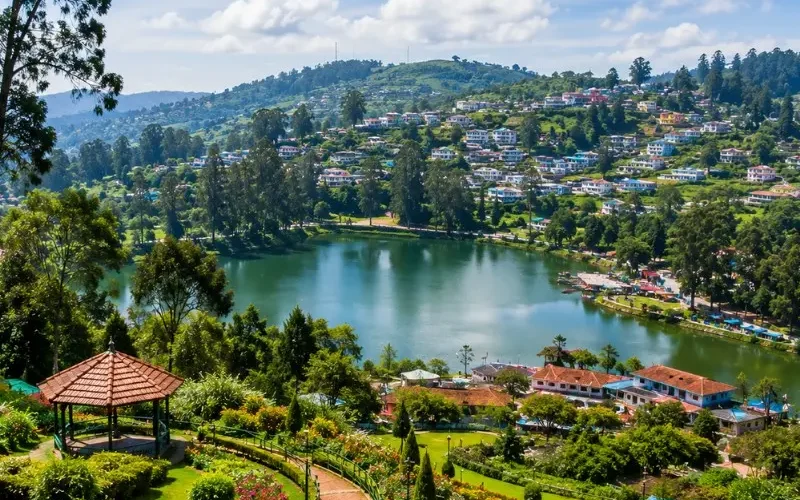 Bangalore Mysore Ooty 4 Nights 5 Days bus tour package featuring Mysore Palace, Chamundi Hills, Ooty Lake, Botanical Garden and scenic hill station landscapes.