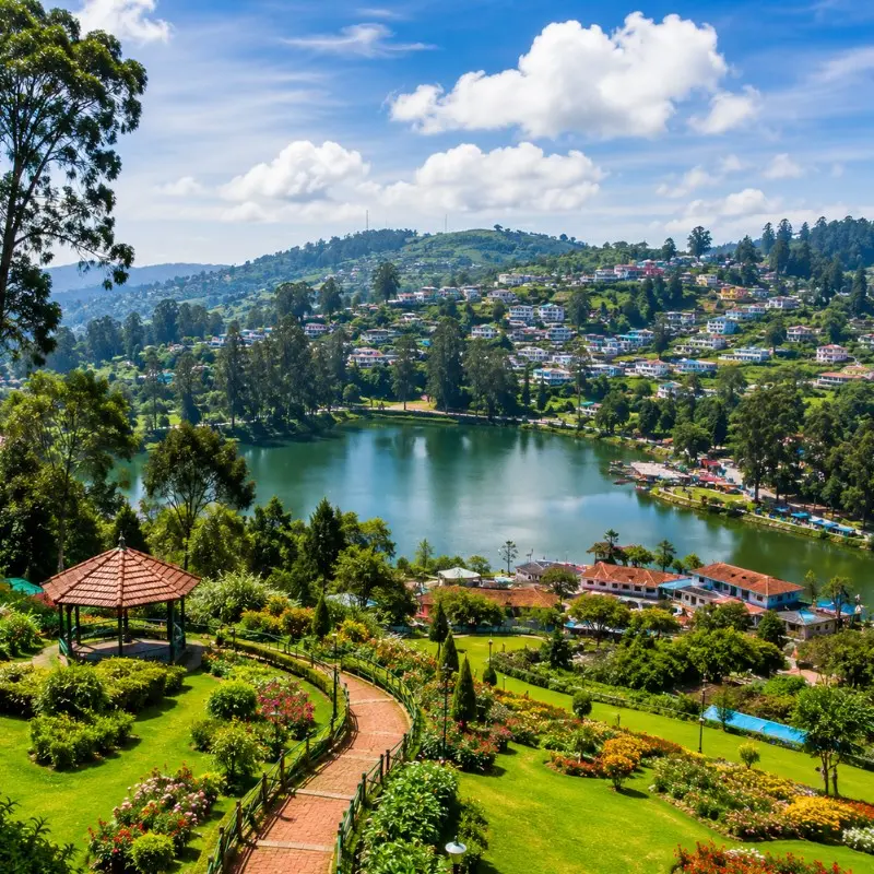 Bangalore Mysore Ooty 4 Nights 5 Days bus tour package featuring Mysore Palace, Chamundi Hills, Ooty Lake, Botanical Garden and scenic hill station landscapes.
