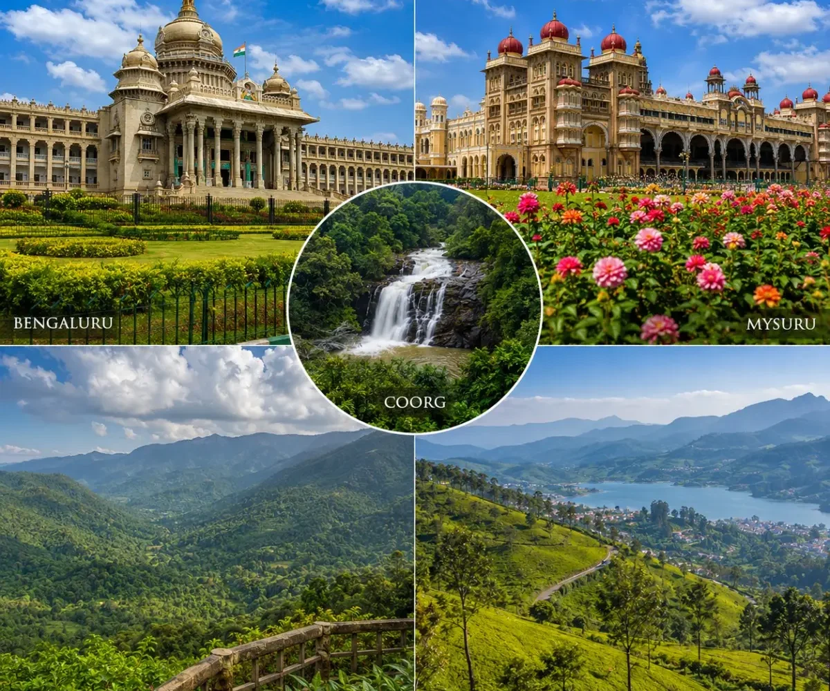 Bengaluru, Mysuru, Coorg, Wayanad & Ooty Tour Package featuring Mysore Palace, Coorg coffee estates, Wayanad waterfalls and Ooty tea gardens