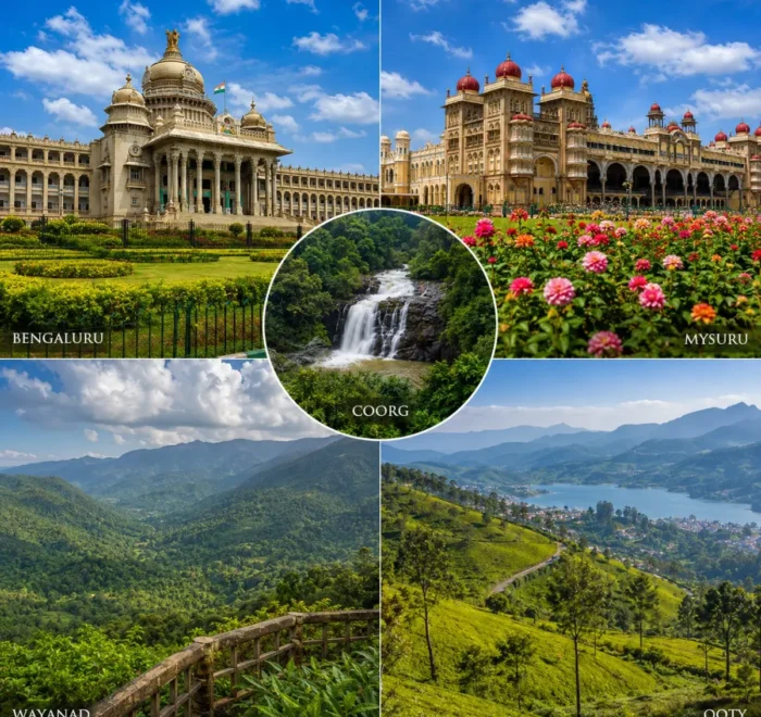 Bengaluru, Mysuru, Coorg, Wayanad & Ooty Tour Package featuring Mysore Palace, Coorg coffee estates, Wayanad waterfalls and Ooty tea gardens