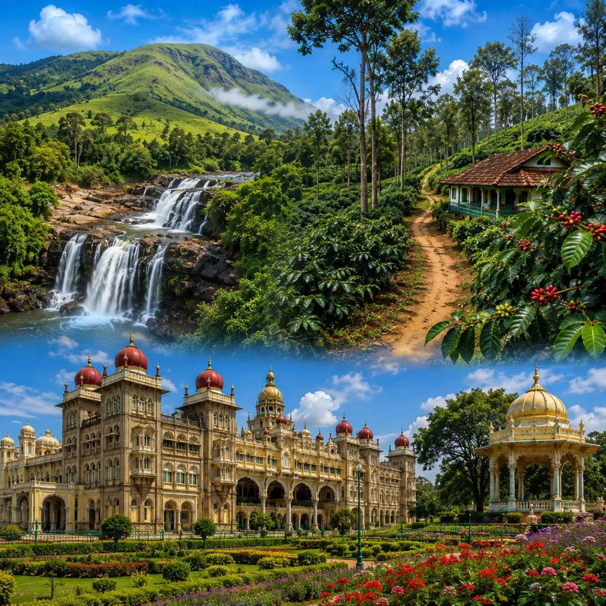 Chikkamagaluru, Coorg & Mysuru Tour Package with Mullayanagiri, coffee estates, Abbey Falls, Raja's Seat and Mysore Palace