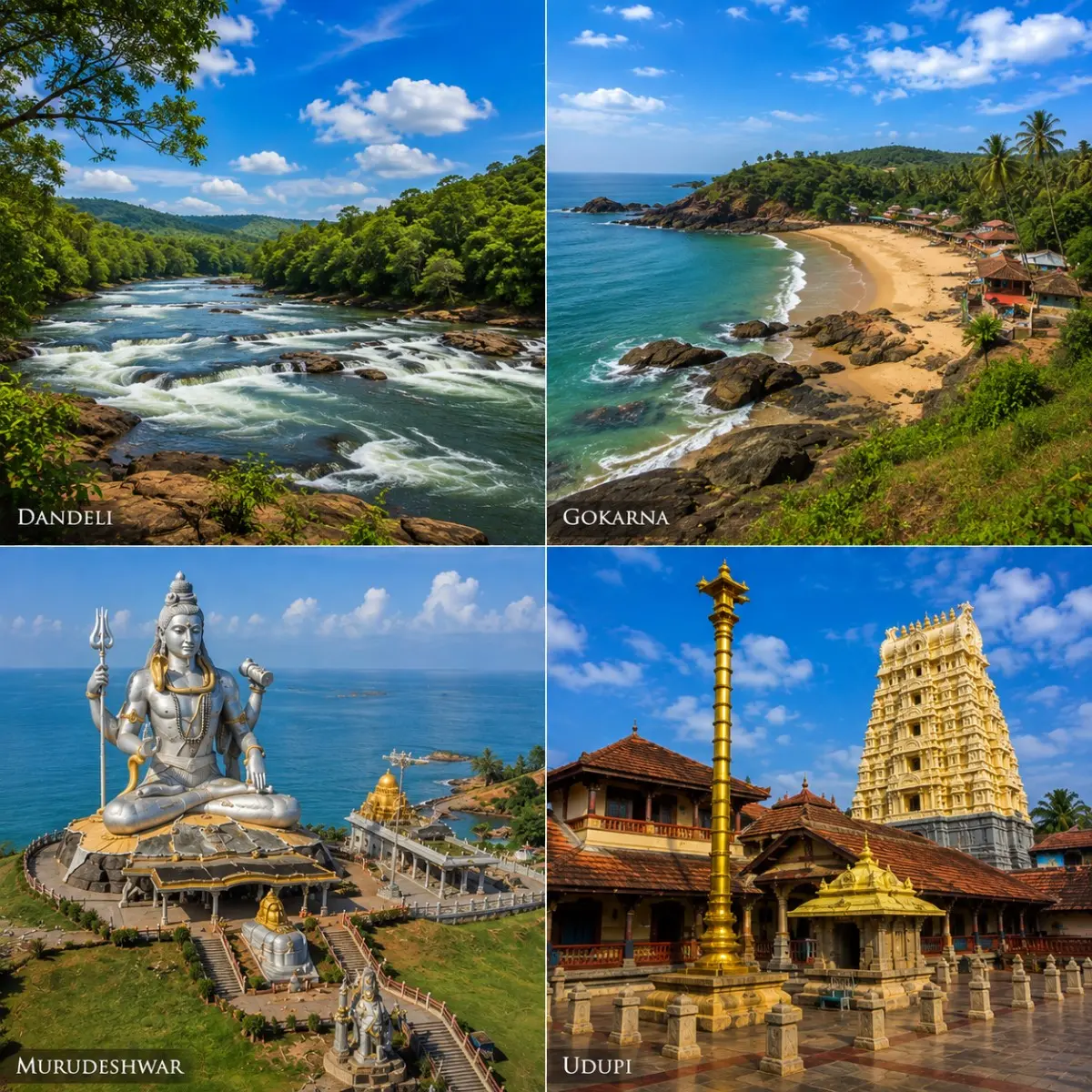 Dandeli, Gokarna, Murudeshwar & Udupi Tour Package featuring Kali River, Gokarna beaches, Murudeshwar Shiva Statue and Udupi Sri Krishna Temple