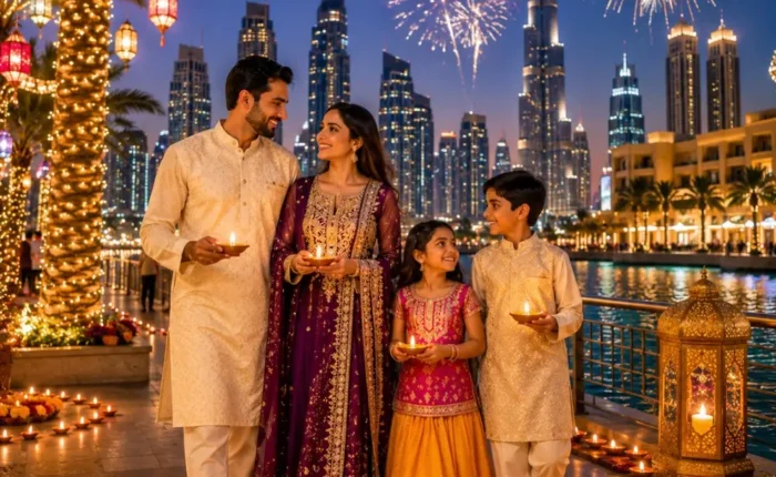 Dubai Diwali Special Tour Package featuring Burj Khalifa, Dubai Marina, Desert Safari, luxury hotels and festive holiday experiences.