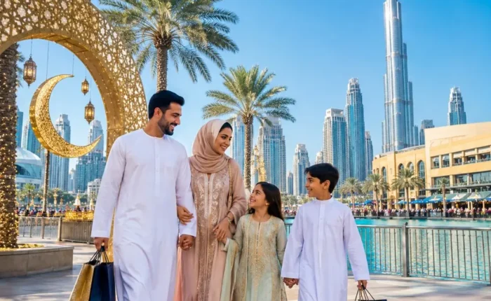 Dubai Eid Getaway Tour Package featuring Burj Khalifa, Dubai Marina, desert safari, luxury hotels and festive holiday experiences.