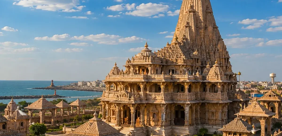 Dwarka Porbandar Somnath Tour Package featuring Dwarkadhish Temple, Kirti Mandir Porbandar, Somnath Temple, Bet Dwarka and Nageshwar Jyotirlinga.