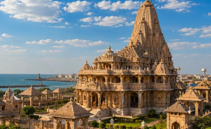 Dwarka Porbandar Somnath Tour Package featuring Dwarkadhish Temple, Kirti Mandir Porbandar, Somnath Temple, Bet Dwarka and Nageshwar Jyotirlinga.