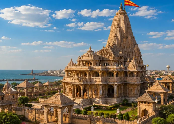 Dwarka Porbandar Somnath Tour Package featuring Dwarkadhish Temple, Kirti Mandir Porbandar, Somnath Temple, Bet Dwarka and Nageshwar Jyotirlinga.