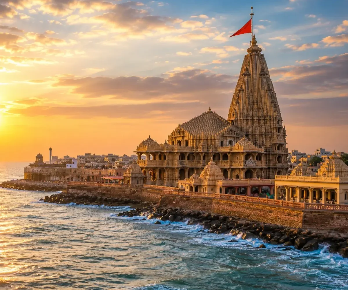 Dwarka Somnath Tour Package featuring Dwarkadhish Temple, Somnath Jyotirlinga, Bet Dwarka, Nageshwar Jyotirlinga and Bhalka Tirth.