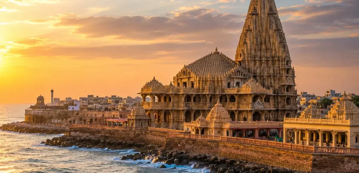Dwarka Somnath Tour Package featuring Dwarkadhish Temple, Somnath Jyotirlinga, Bet Dwarka, Nageshwar Jyotirlinga and Bhalka Tirth.