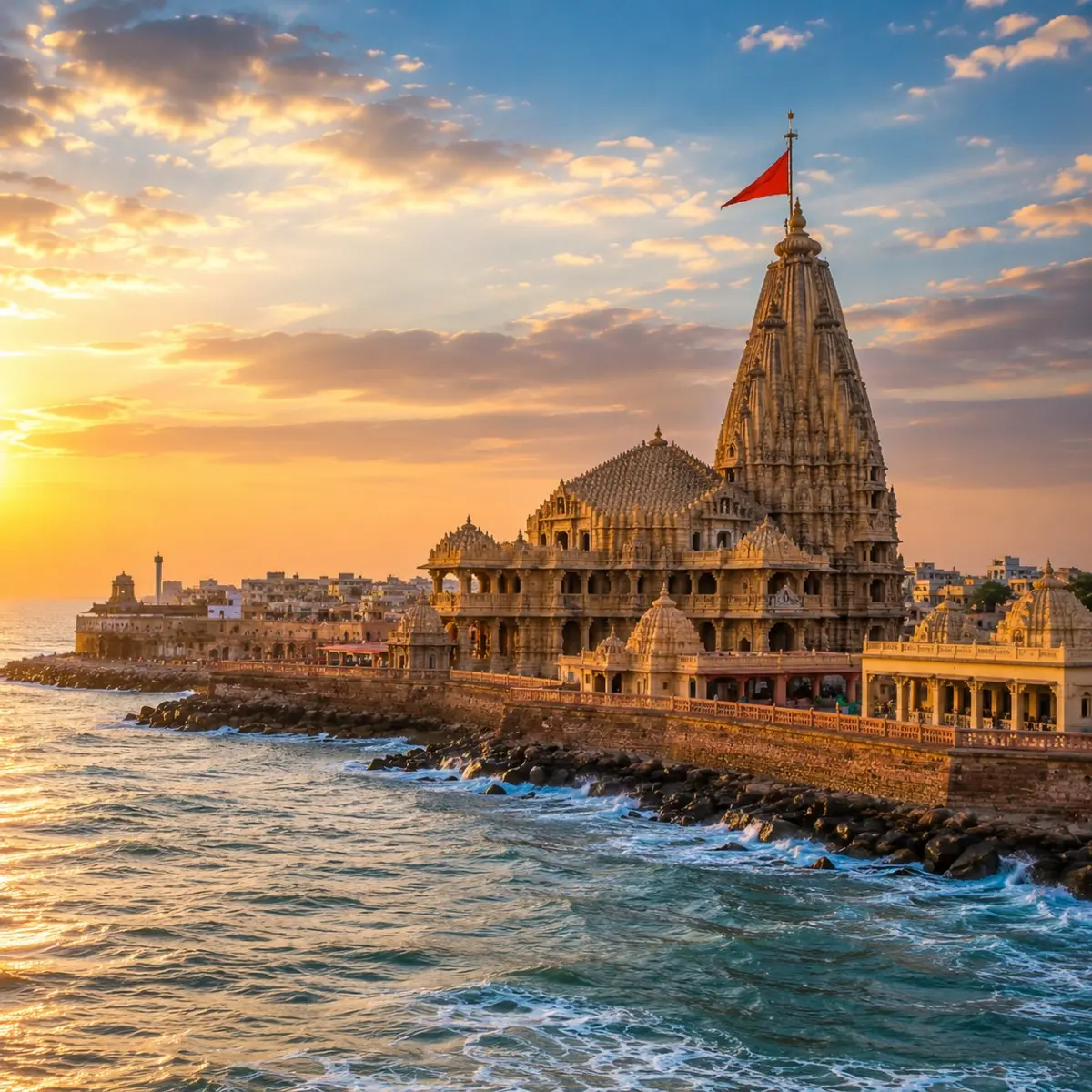 Dwarka Somnath Tour Package featuring Dwarkadhish Temple, Somnath Jyotirlinga, Bet Dwarka, Nageshwar Jyotirlinga and Bhalka Tirth.