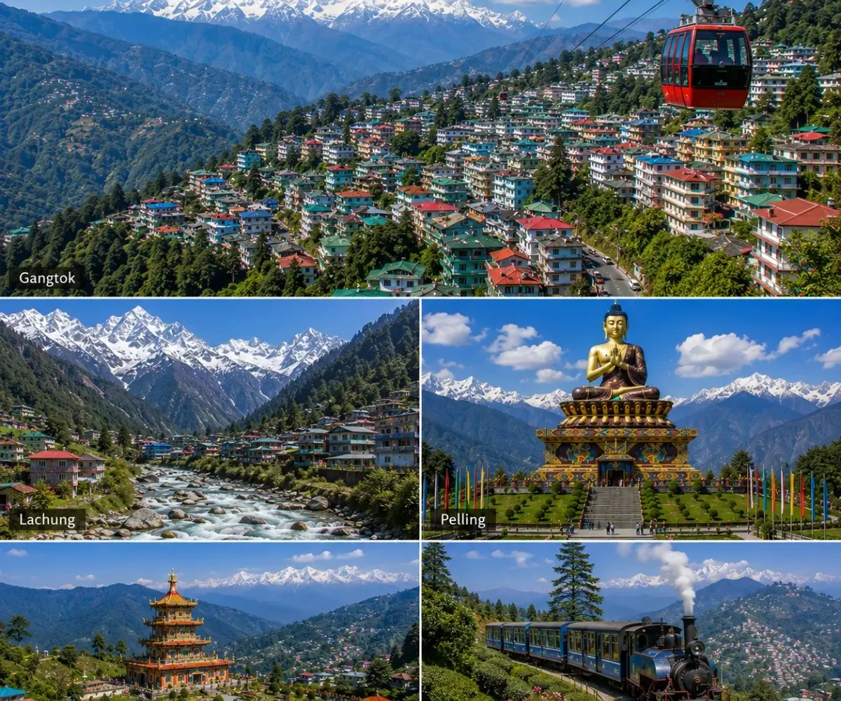 Gangtok Lachung Pelling Darjeeling Tour Package featuring Tsomgo Lake, Yumthang Valley, Pelling Skywalk, Tiger Hill and Mount Kanchenjunga.