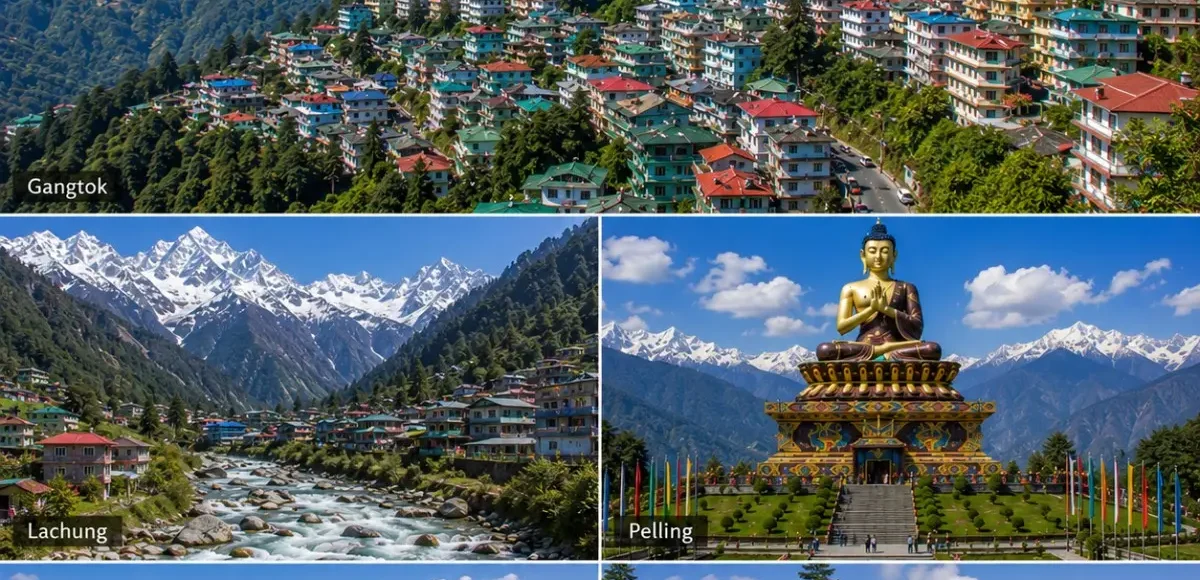 Gangtok Lachung Pelling Darjeeling Tour Package featuring Tsomgo Lake, Yumthang Valley, Pelling Skywalk, Tiger Hill and Mount Kanchenjunga.