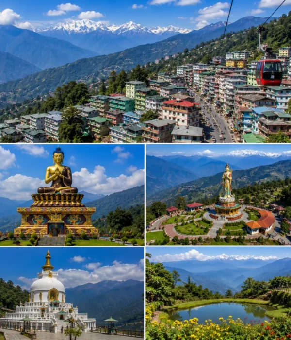 Gangtok Namchi Ravangla Tour Package featuring Tsomgo Lake, Buddha Park Ravangla, Char Dham Namchi, Rumtek Monastery and Mount Kanchenjunga.