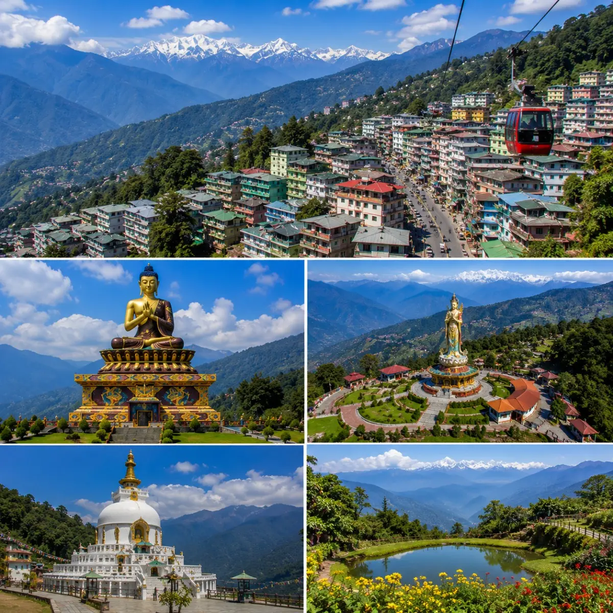 Gangtok Namchi Ravangla Tour Package featuring Tsomgo Lake, Buddha Park Ravangla, Char Dham Namchi, Rumtek Monastery and Mount Kanchenjunga.