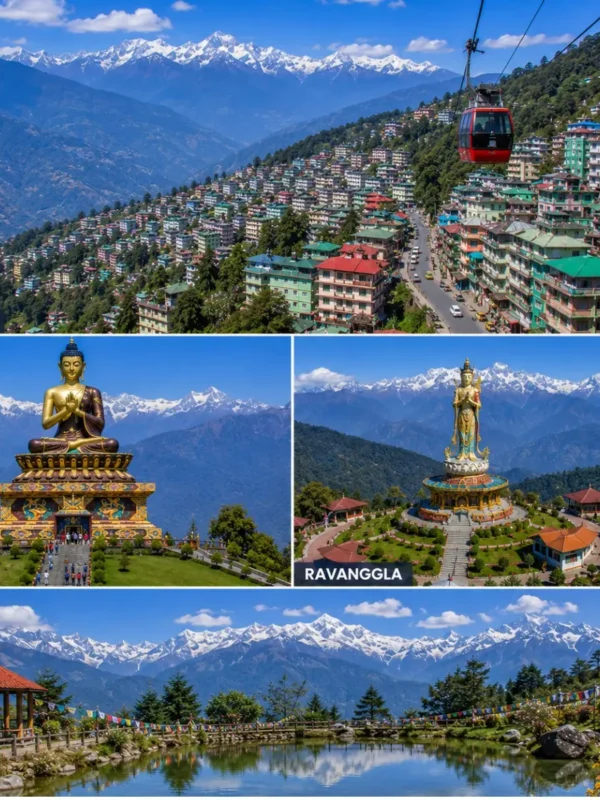 Gangtok Pelling Ravangla Tour Package featuring Tsomgo Lake, Pelling Skywalk, Buddha Park Ravangla, Rumtek Monastery and Mount Kanchenjunga.