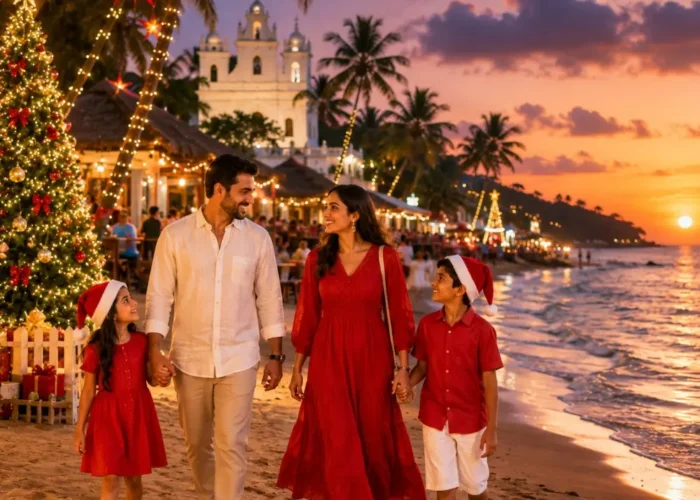 Goa Christmas and New Year Celebration Tour Package featuring beautiful beaches, festive lights, beach parties, churches and holiday celebrations.