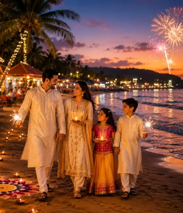 Goa Diwali Getaway Tour Package featuring North Goa, South Goa, beautiful beaches, Fort Aguada and festive holiday experiences.
