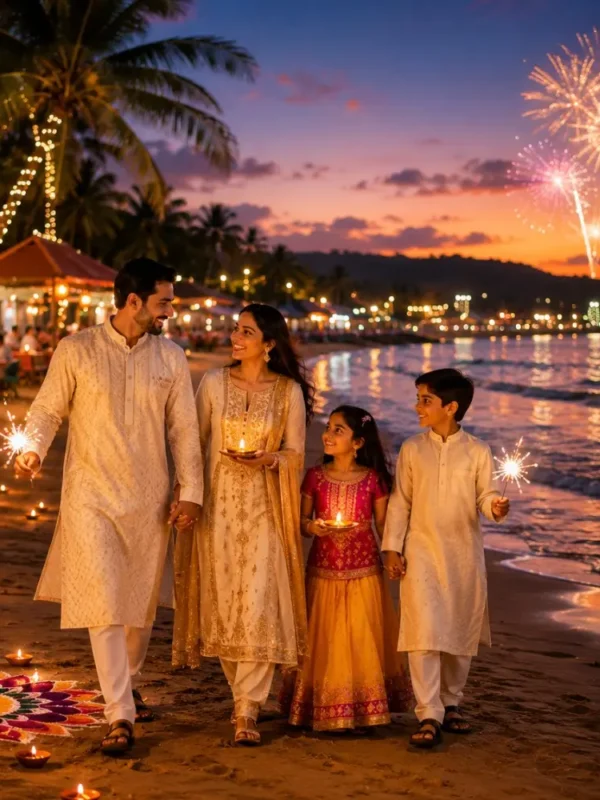 Goa Diwali Getaway Tour Package featuring North Goa, South Goa, beautiful beaches, Fort Aguada and festive holiday experiences.