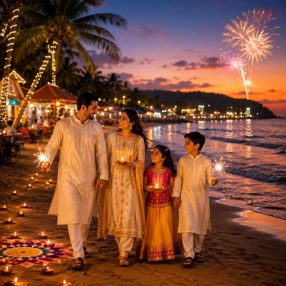 Goa Diwali Getaway Tour Package featuring North Goa, South Goa, beautiful beaches, Fort Aguada and festive holiday experiences.