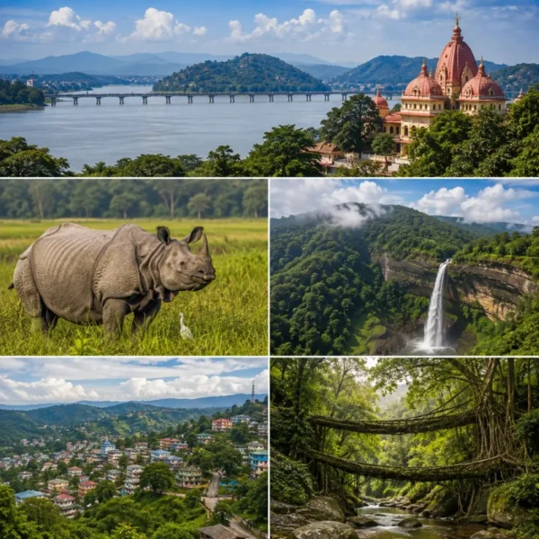 Guwahati, Kaziranga, Shillong & Cherrapunji Tour Package featuring Kaziranga National Park, Umiam Lake, Nohkalikai Falls and Living Root Bridges