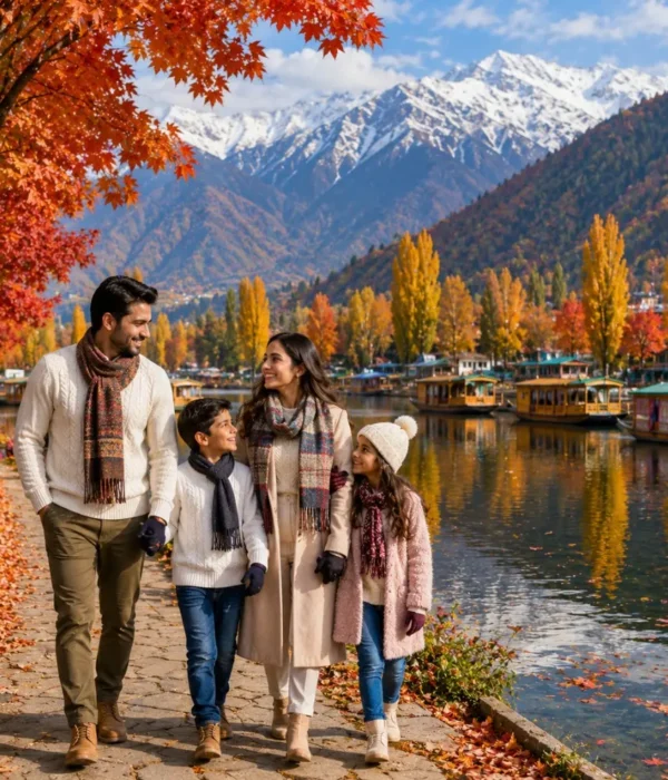 Kashmir Autumn Special featuring Srinagar, Gulmarg, Pahalgam, Dal Lake, houseboat stay and colourful Chinar trees in autumn.